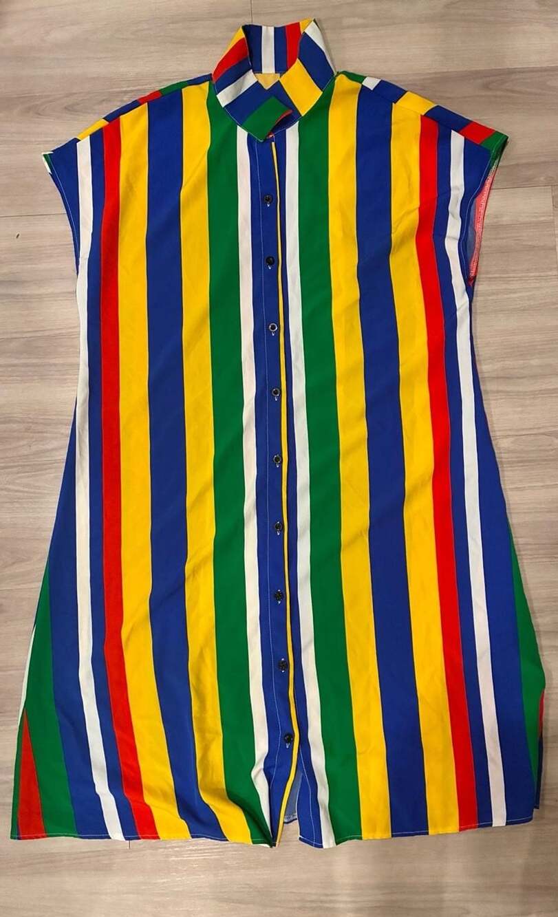 Women’s Striped Button Up Shirt Dress Size XL Multi Rainbow